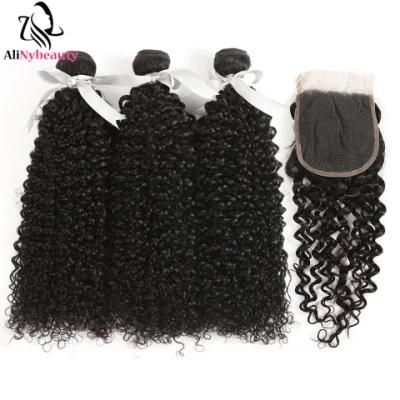 Cheap Virgin Brazilian Jerry Curly Weave Human Hair Bundles with Lace Closure