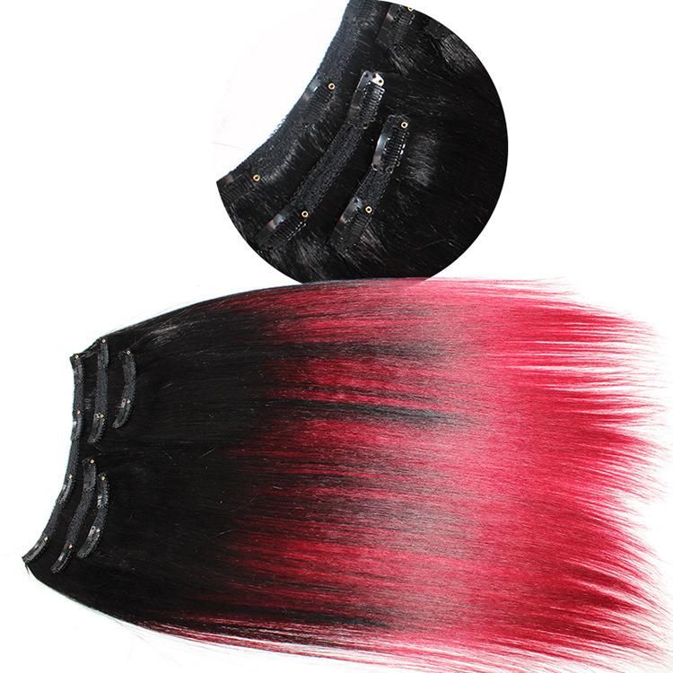 Brazilian Clip Skin Weft Seamless Clip in Human Hair Extensions #T1b/Red