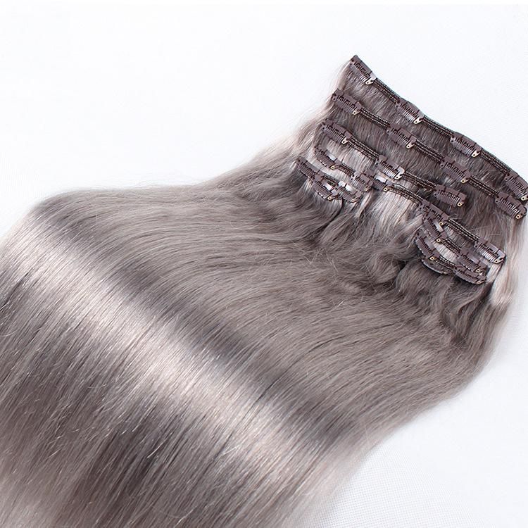10PCS/Set Aligned 100% Human Hair Raw Straight Virgin Clip in Hair Extension #Grey