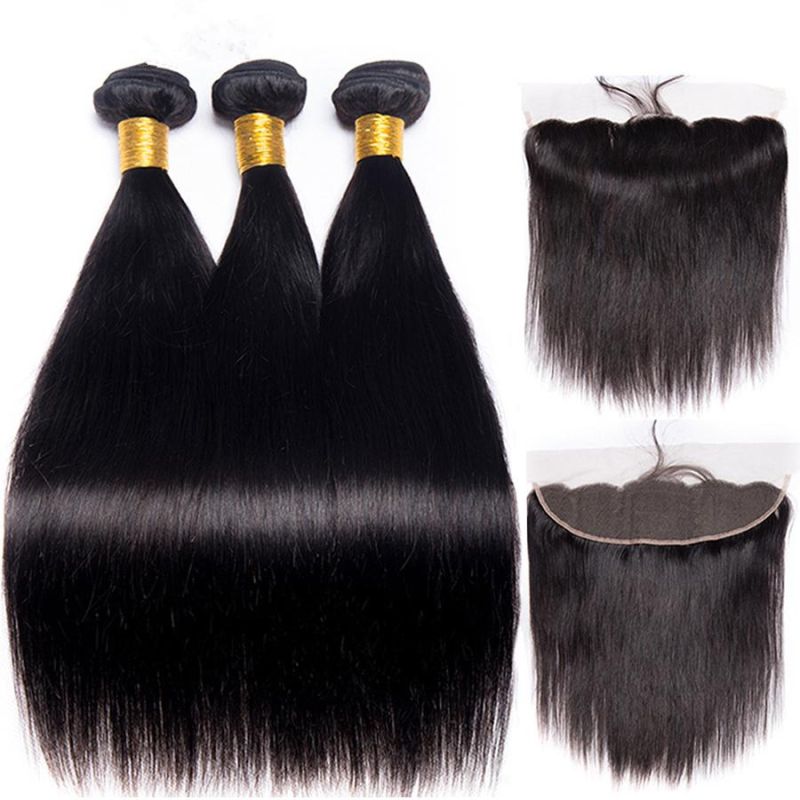 Wholesale Straight Indian Virgin Hair Top Lace Frontal with Bundles