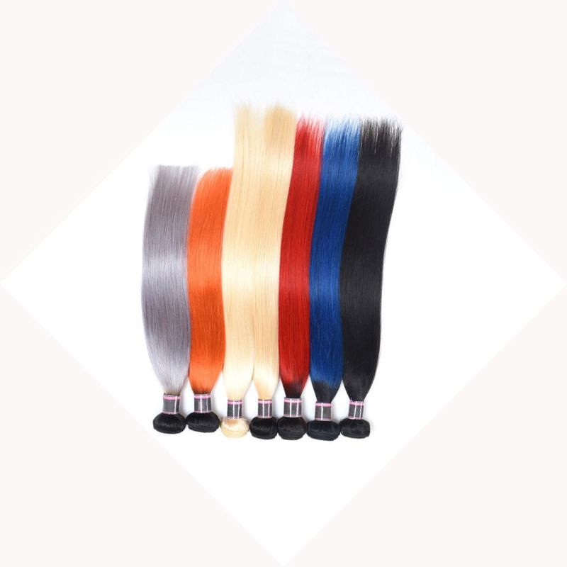 Red/Blue/Grey/Orange/613 Blonde Color Peruvian Straight Remy Hair Extensions Human Hair Bundles 10-30 Inches