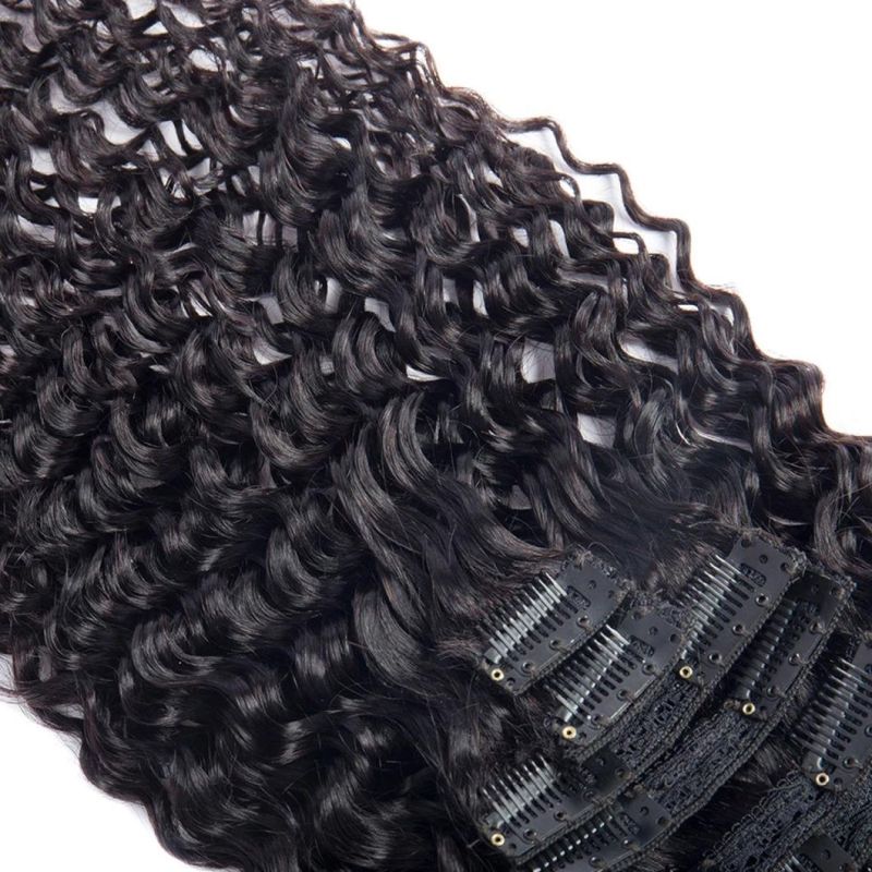 Brazilian Human Hair Jerry Curly Hair Clip in Human Hair Extensions 8 PCS/Set Natural Color Remy Human Hair 20 Inches