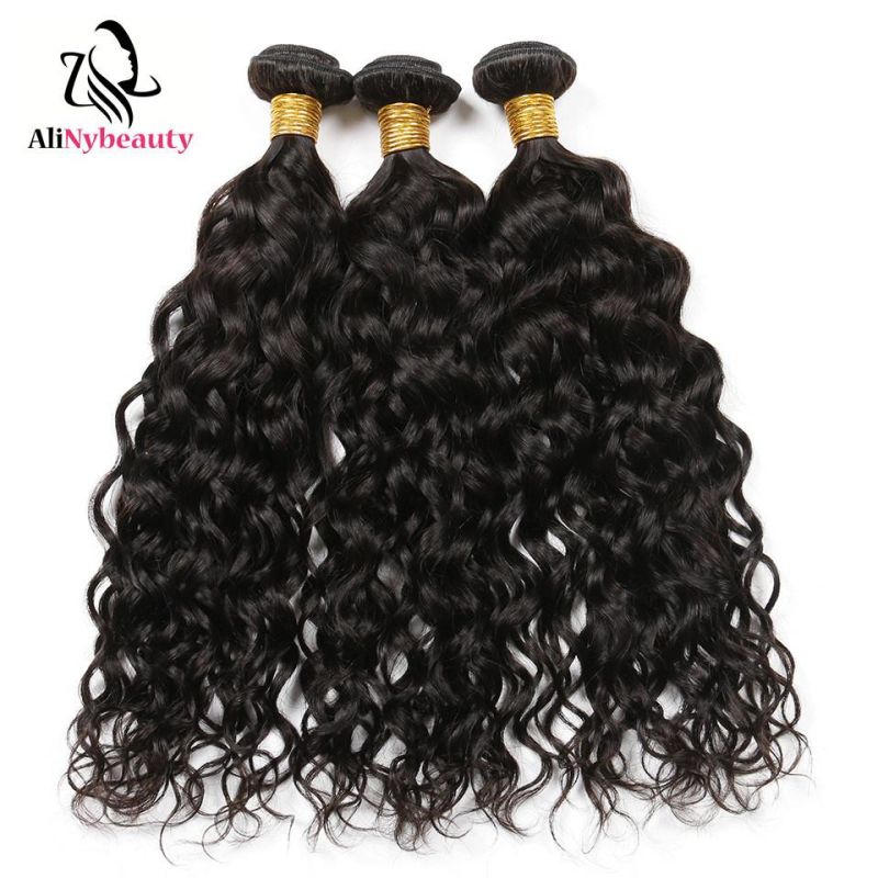 Alinybeauty Water Wave Brazilian Human Hair Bundles with Lace Closure