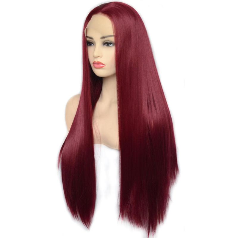 Wine Red Hair Brazilian Human Hair Wigs Lace Front Wig Long Straight Remy Virgin Hair Wig for Women 26 Inches