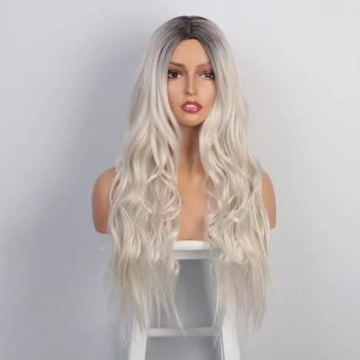 Ombre Platinum Blonde Synthetic Long Water Wave Wigs for Women