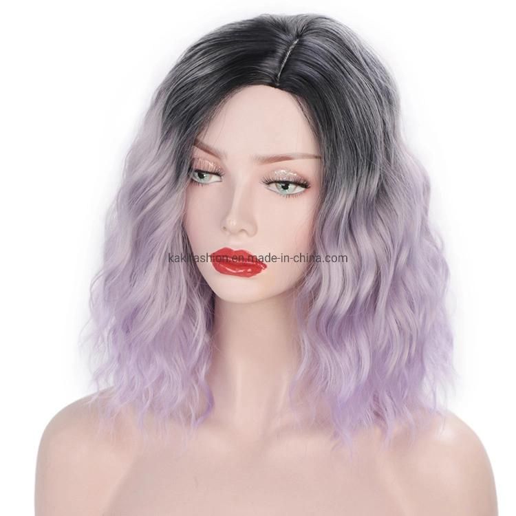 Kakiifahion Hair Synthetic Ombre Purple Natural Wave Short Bob Wigs High Temperature Fiber Short Bob Wigs for Women