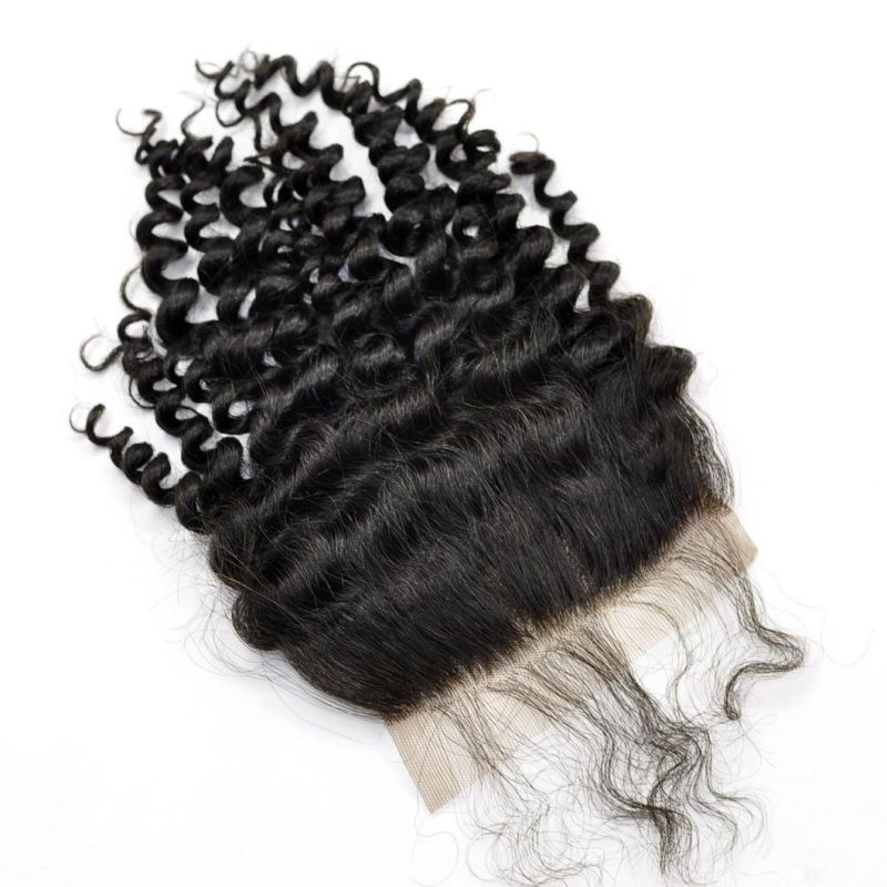 Virgin Human Hair Hand Tied Middle Parted Kinky Curly Lace Closure