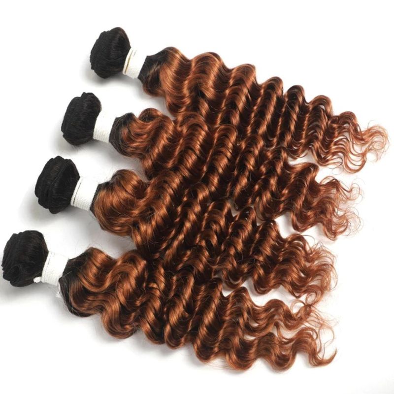 Deep Wave Human Hair Bundles Ombre Brown Blonde Brazilian Hair Weave Bundles Two Tone Non-Remy Hair Extension