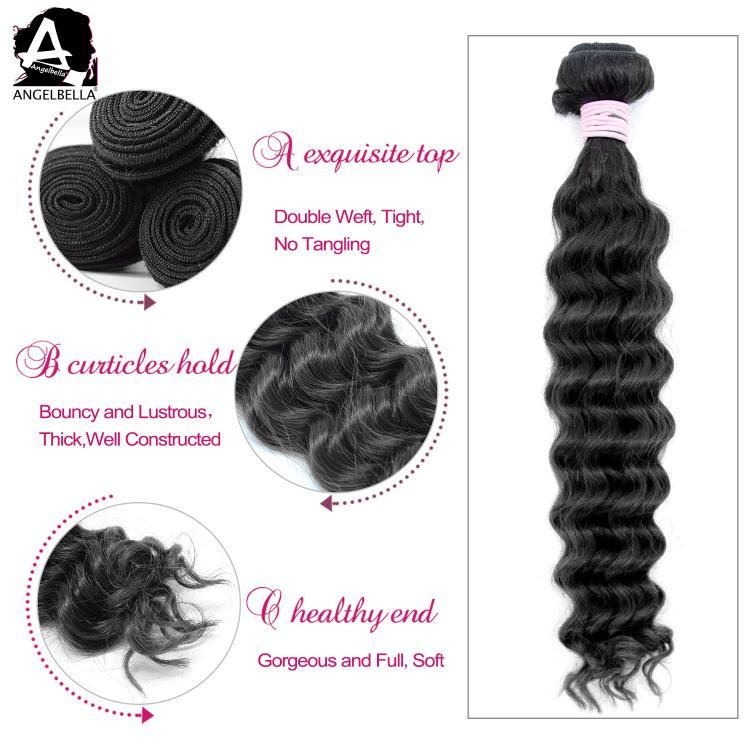 Angelbella Deep Wave Virgin Hair Weave Double Layer Shedding Free 100 Human Hair Bundles