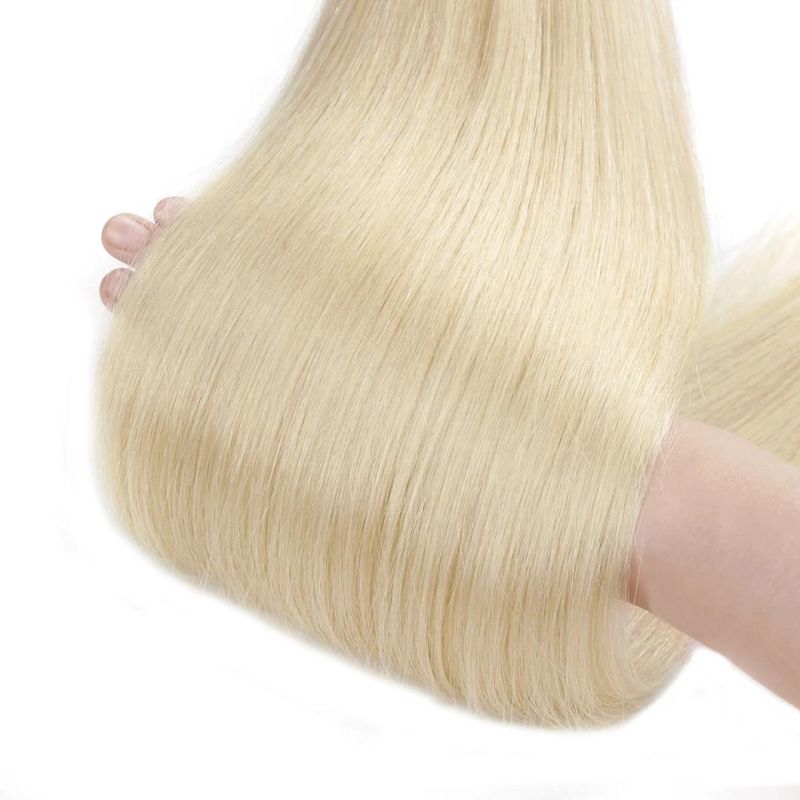 Straight 20inch 60# Russian Weft Hair Extensions Double Drawn Blond Human Hair Weft