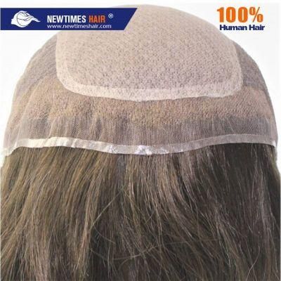 French Lace with Silk Top High Quality Long Straight Human Hair Women Toupee