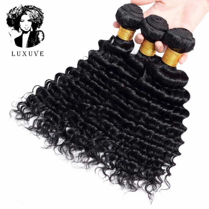 Luxuve Wholesale Real Human Hair Remy Virgin Brazilian Hair Deep Wave Bundles with Hair Supplier