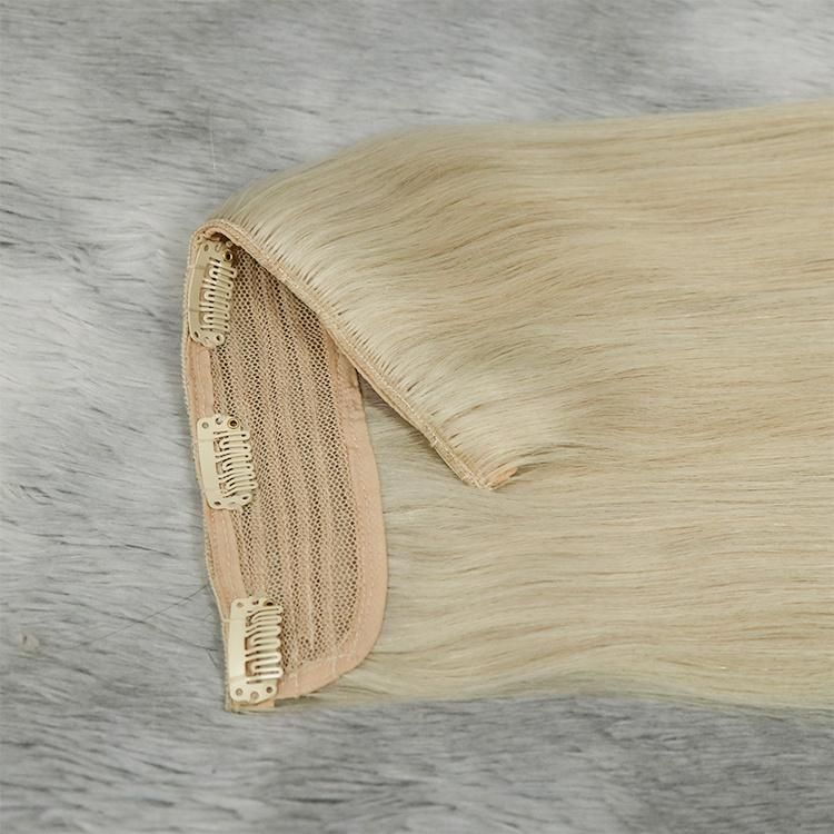 Wholesale Double Drawn Remy Virgin Human Hair Straight Halo Extension with Clip #60A