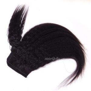 Coarse Straight Ponytail Natural Black Kinky Straight 100% Human Hair