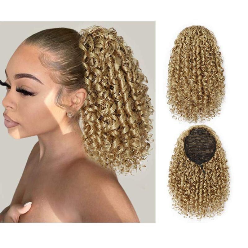 African Clip in Ponytail Hairpieces High Temperature Fiber Afro Kinky Curly Hair Extensions Synthetic Wigs