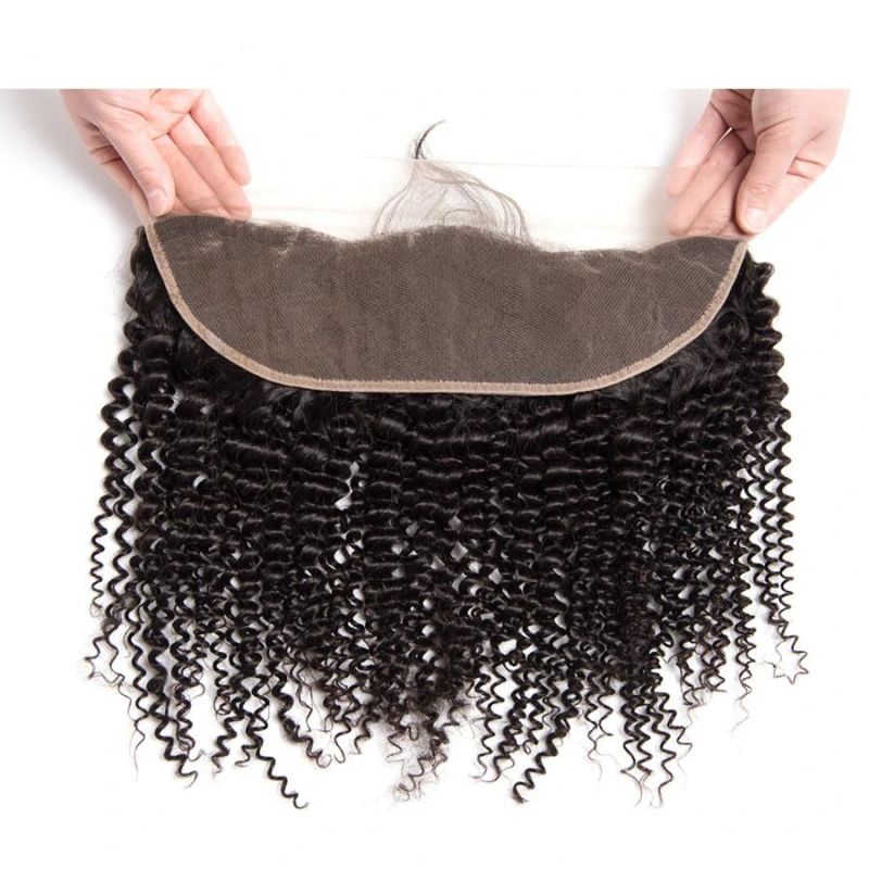 Brazilian Kinky Curly Ear to Ear Pre Plucked Lace Frontal Closure with Baby Hair 100% Human Hair Frontal Remy Hair