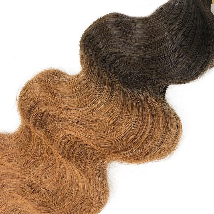 100% Brazilian Virgin Human Hair Body Wave Human Hair Clip in Extensions #T2/30