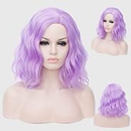 Aicos Lilac 35cm Short Curly Halloween Party Anime Cosplay Wig for Women, Heat Resistant Full Wig +Cap