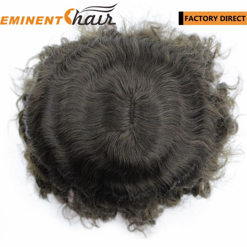 Human Hair Mono with PU Edge Hair Toupee for Men