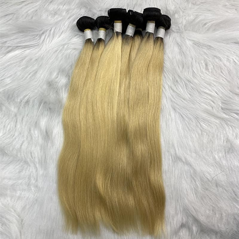 100% Unprocessed Human Hair Ombre Blonde Two Tone Color Virgin Hair Weave Bundles Wholesale Virgin Hair Vendor