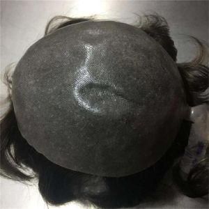 6&quot; Indian Human Hair PU Base Men&prime;s Toupee 8 &times; 10. Color # 1b. Density 120%