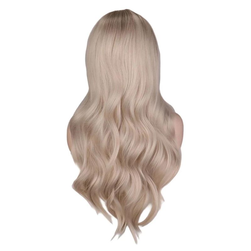 Ombre Long Wavy Wig Natural Two Tone Middle Part Heat Resistant Fiber Hair Wig Synthetic Wigs 26 Inches for Women