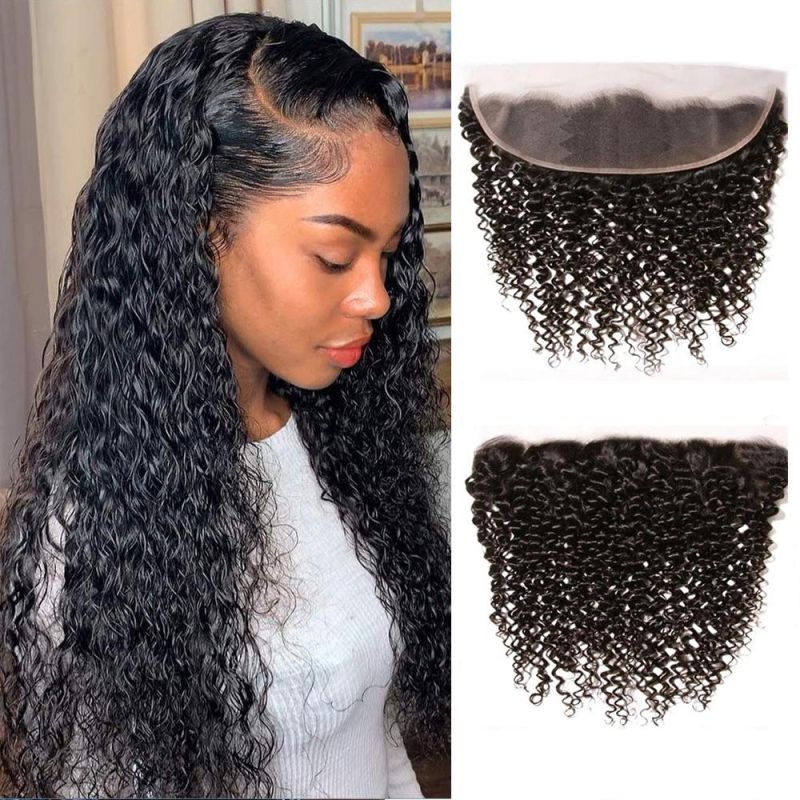 Lace Frontal Curly 13X4 Brizilian Virgin Human Hair Closure Curly Wave Hair Closure Natural Black Color Hair Extention 16 Inch