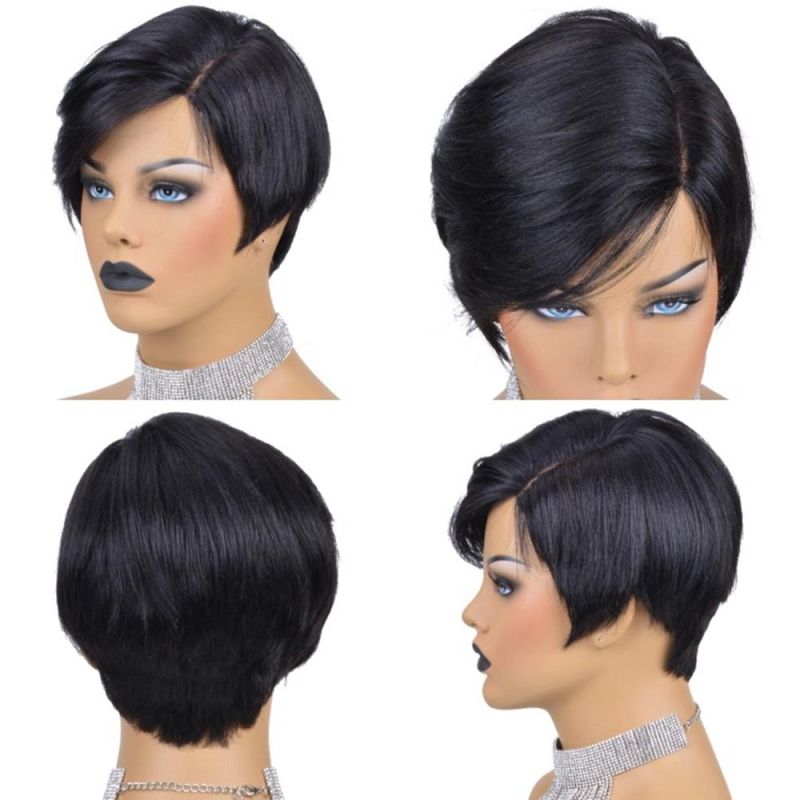 Kbeth Short Cool Straight Wigs Cheap Price No Lace Fashion Remy Customized Speical Design Free Part Office Women Simple Real Human Hair Machine Made Wig