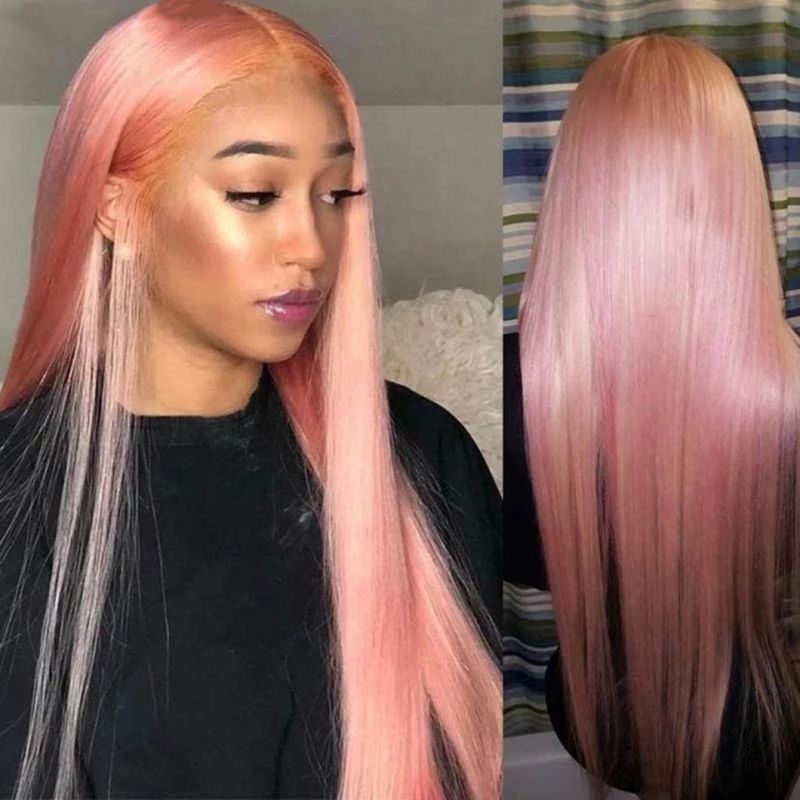 Pink Wig Straight Lace Front Human Hair Wigs for Women Human Hair Brazilian Remy 4X4 Closure Transparent Lace Wigs 20 Inches