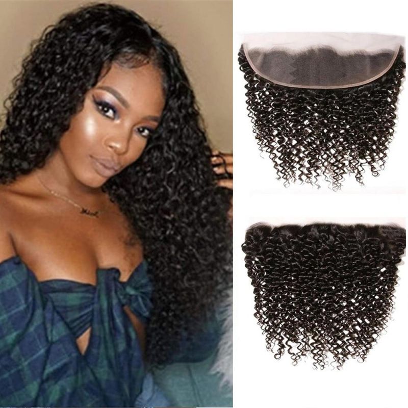 Lace Frontal Curly 13X4 Brizilian Virgin Human Hair Closure Curly Wave Hair Closure Natural Black Color Hair Extention 10 Inch