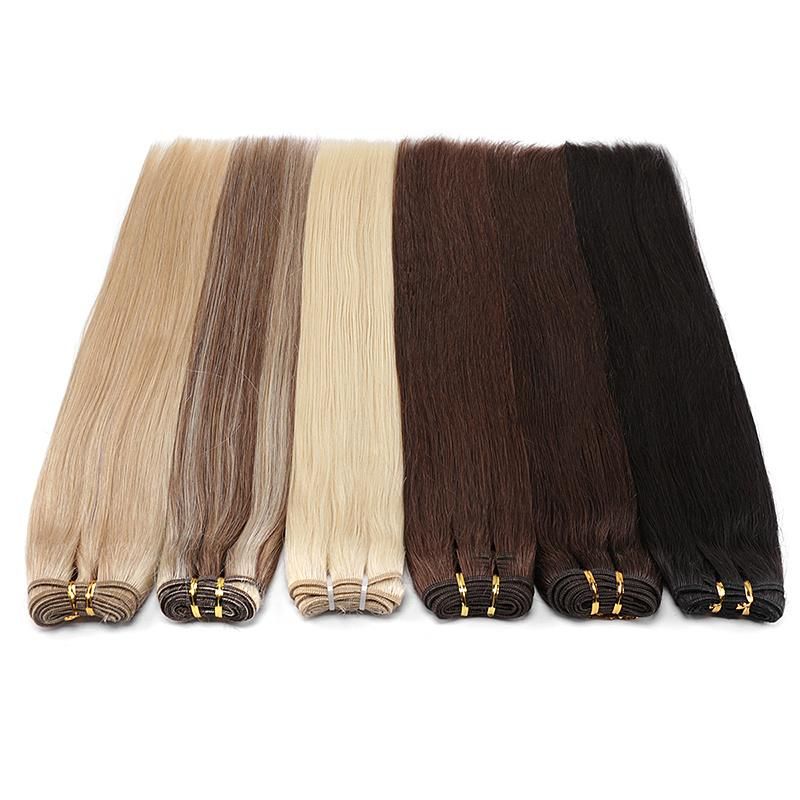 2019 New Design Blonde Human Hair Extensions Double Drawn Remy Russian Hair Weft