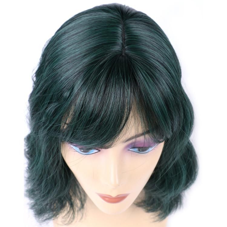 Wholesale Synthetic Fiber Ombre Green Short Wig Wavy Bob Wig with Bangs