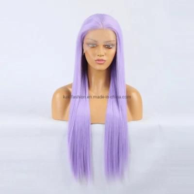 China Hair Factory Cheap Price Long Straight 24 Inch Light Purple Synthetic Fiber Wig