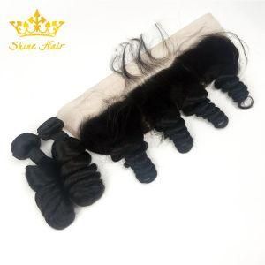 Human Virgin Brazilian Hair of 100% Human Lace Frontal with Loose Wave 1b Natural Color