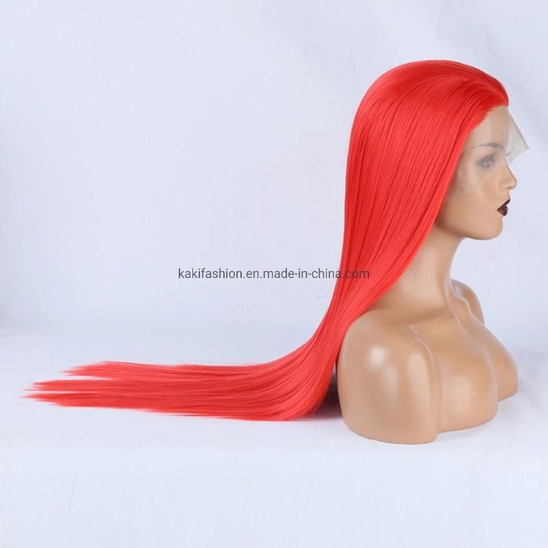 Colored Europe Hot Selling Premium Fiber Straight Synthetic Hair Red Cosplay Wig