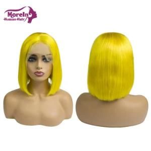 Hot Selling Yellow Short Bob Front Lace Wigs Remy Virgin Human Hair Wholesale