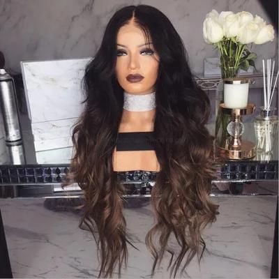Ombre Brown 2 Tones Synthetic Dark Roots Long Natural Straight Hair Wig