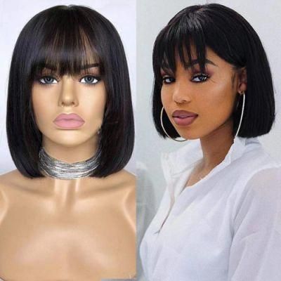 Cheaper Bob Lace Front Wig Machine Wig with Bangs Human Hair