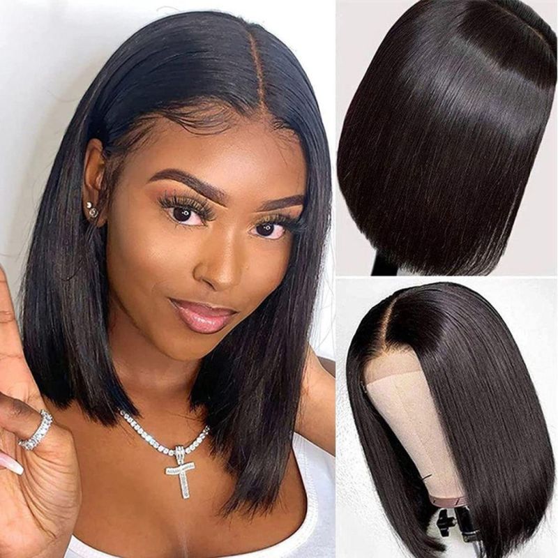 4*4 150% 10 Inch Short Bob Bone Straight Black Women Hair Lace Wigs Dropshipping Wholesale