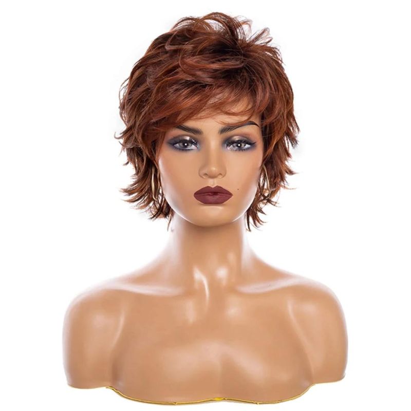 Short Red Wigs with Bangs Ginger Orange Wavy Synthetic Wig