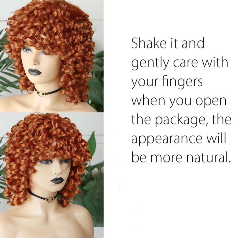 Wholesale Price Human Hair Short Hair Afro Curly Wig with Bangs Loose Fluffy Shoulder Length Natural Lace Front Brazilian Hair Wigs for Black Women 14 Inches