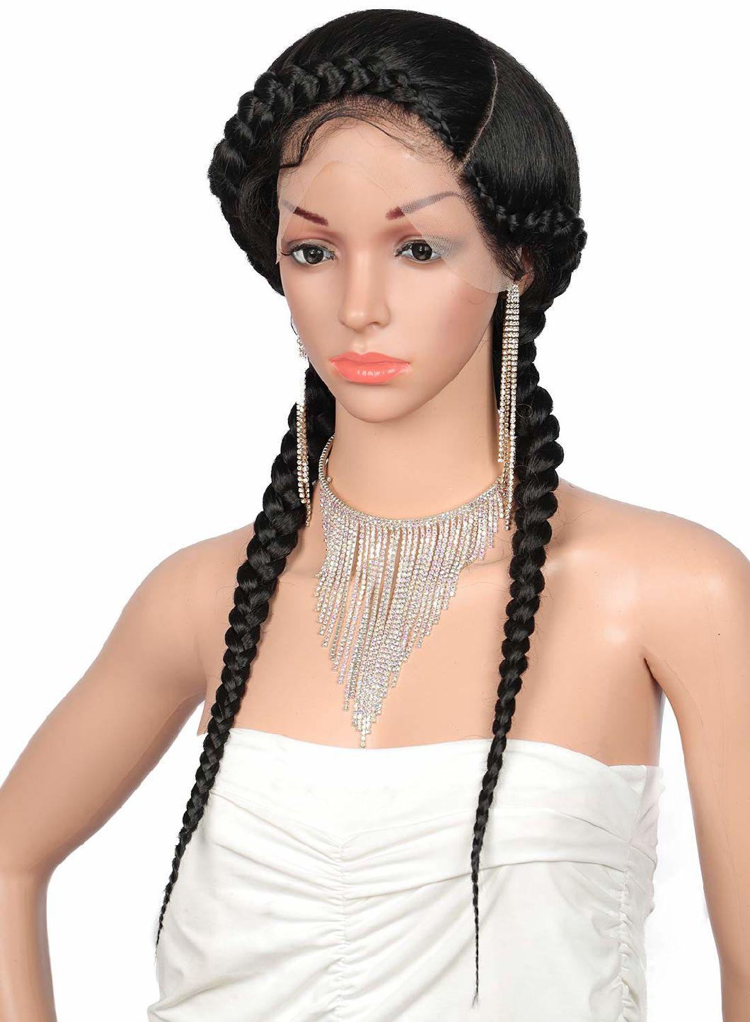 Fully Hand-Braided Swiss Lace Front Dutch Twins Braided Wigs with Baby Hair for Women Premium Synthetic