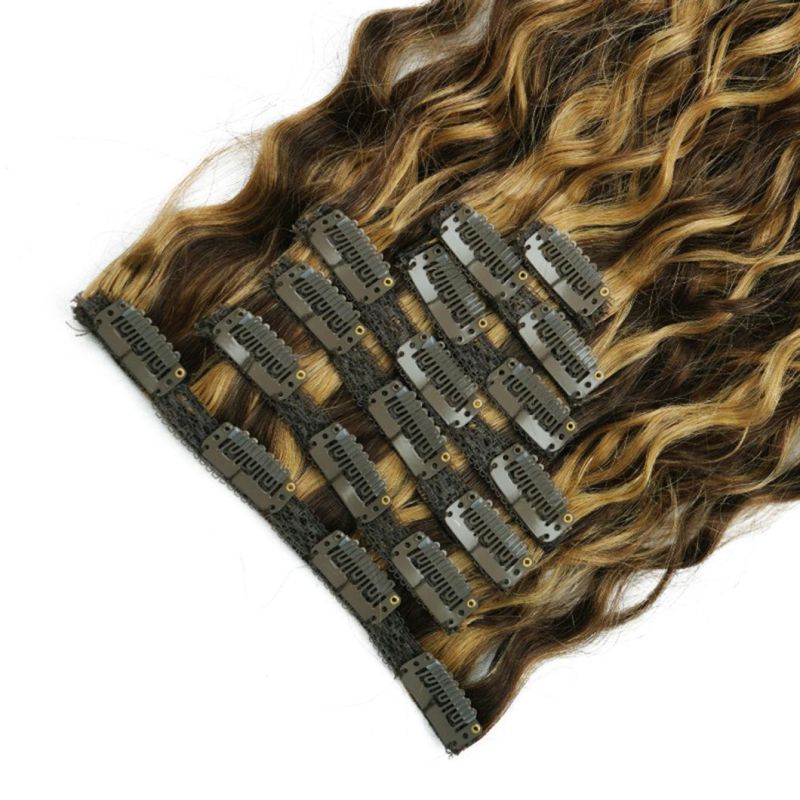 Water Wave Clip in Hair Extensions Machine Made Remy Brazilian Human Hair Head Set Clip in 4/27 20 Inches