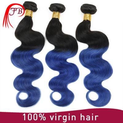 1b/Blue Ombre Color Remy Brazilian Human Hair Weft