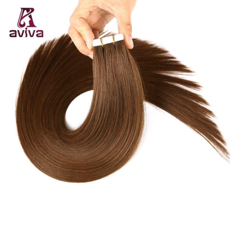 Aviva Tape in Human Hair Extensions 4# 16 Inch Brazilian Straight 20PCS for Women Beautry Tape in Hair Extension