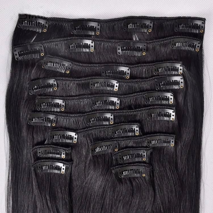 Qingdao Factory Unprocessed Invisible Remy Clip in Hair Extension.