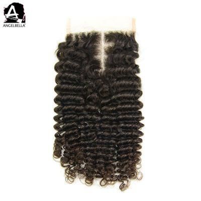 Angelbella Raw Mink Brazilian Lace Closure Middle Part 4*4 Jerry Curl Human Hair Closure with Baby Hair