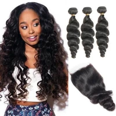 Kbeth Silky Loose Wave Bundles with 4*4 Lace Closure 10A Grade Double Drawn Indian Remy Super Human Hair Extensions From China Factory