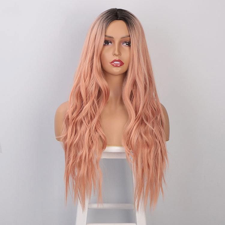 Kaki Hair Wholesale 26inch Ombre Coral Long Body Wavy Synthetic Hair Wigs for Women