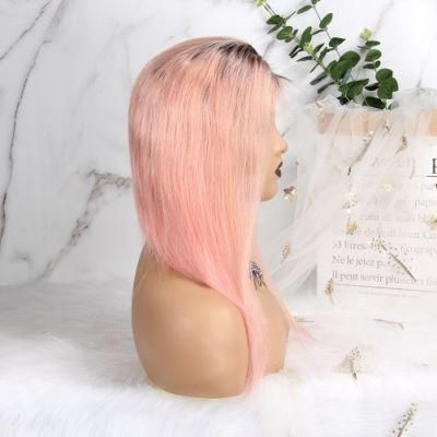 Pixie Cut Peruvian Remy Straight Short Bob Human Hair Wigs for Women Full Lace Ombre Red Blond with Bangs